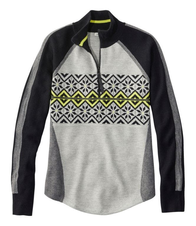 Women's Honeycomb Merino Wool-Blend Sweater, Quarter-Zip Colorblock