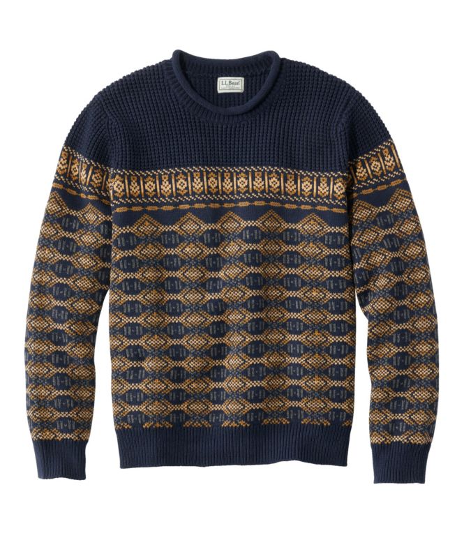 Men's L.L.Bean Organic Cotton Waffle Sweater, Crewneck, Fair Isle