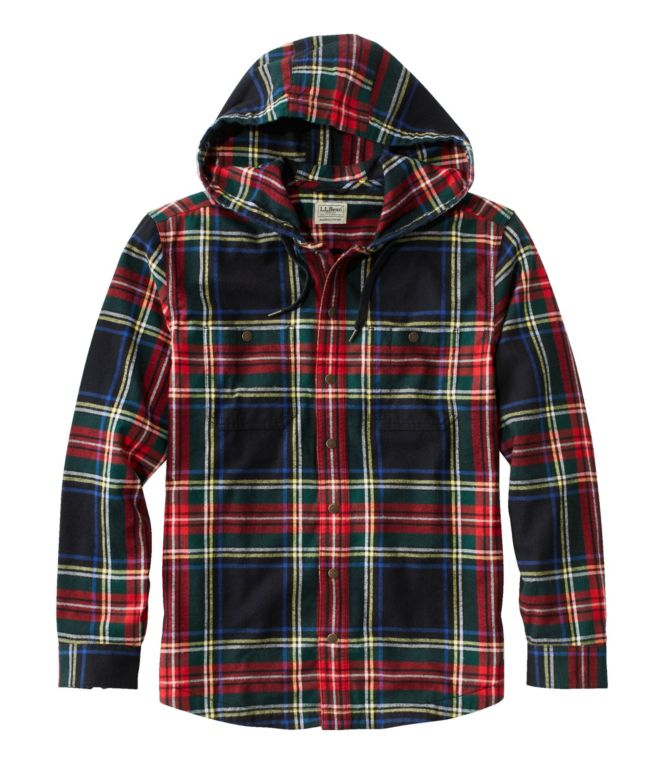 Men's Scotch Plaid Flannel Hooded Shirt, Slightly Fitted