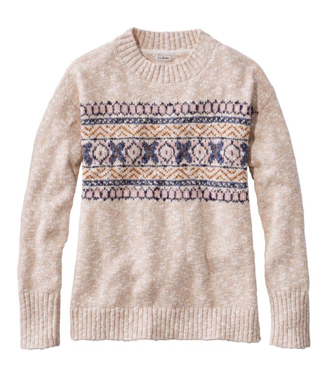 Women's Cotton Ragg Sweater, Crewneck Fair Isle
