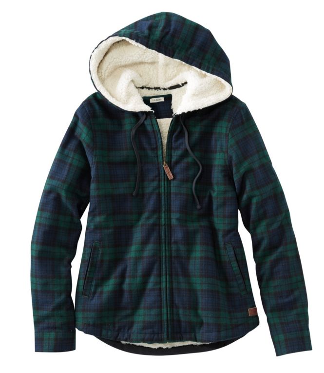 Women's Scotch Plaid Flannel Shirt, Sherpa-Lined Zip Hoodie