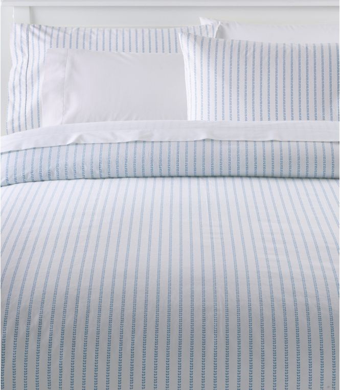 Sunwashed Percale Comforter Cover, Stripe Leaf