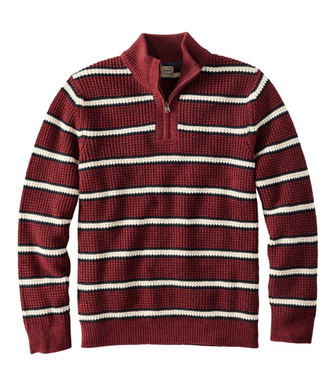 Men's Organic Cotton Waffle Sweater, Quarter Zip, Stripe