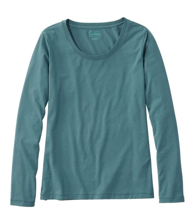 Women's Soft Stretch Supima Tee, Scoopneck Long-Sleeve