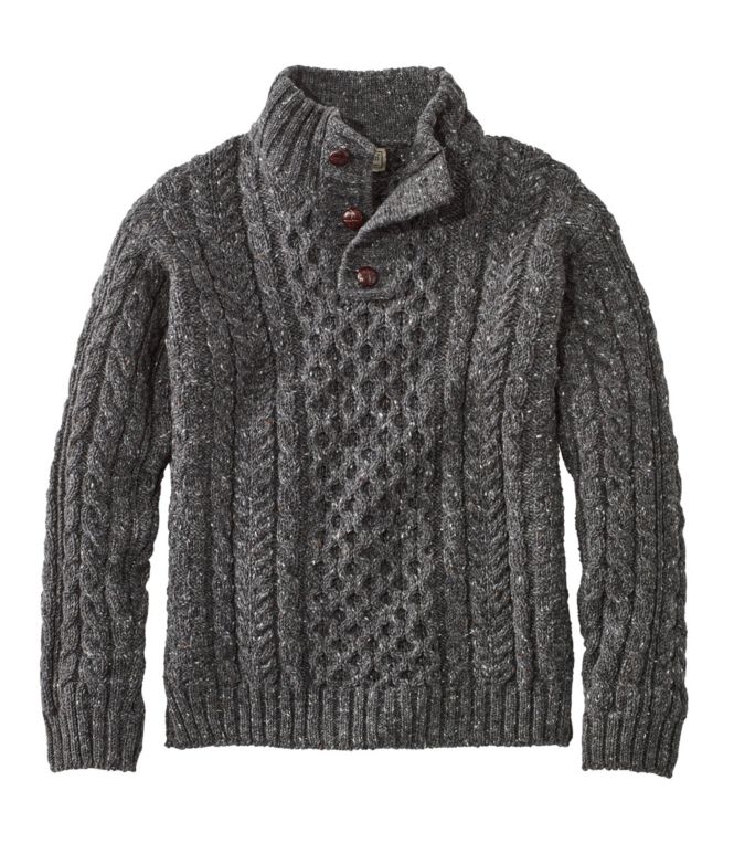 Men's Heritage Sweater, Irish Fisherman's Button-Mock