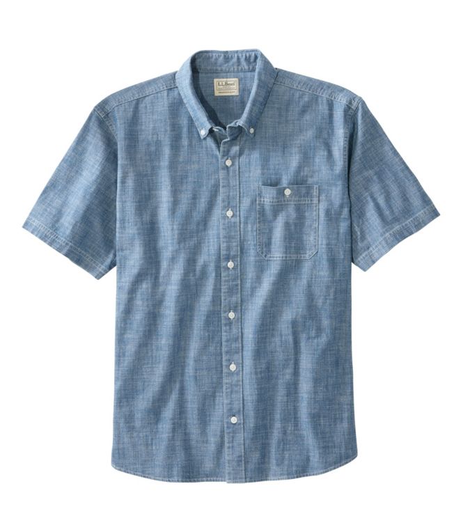 Men's Comfort Stretch Chambray Shirt, Traditional Untucked Fit, Short-Sleeve