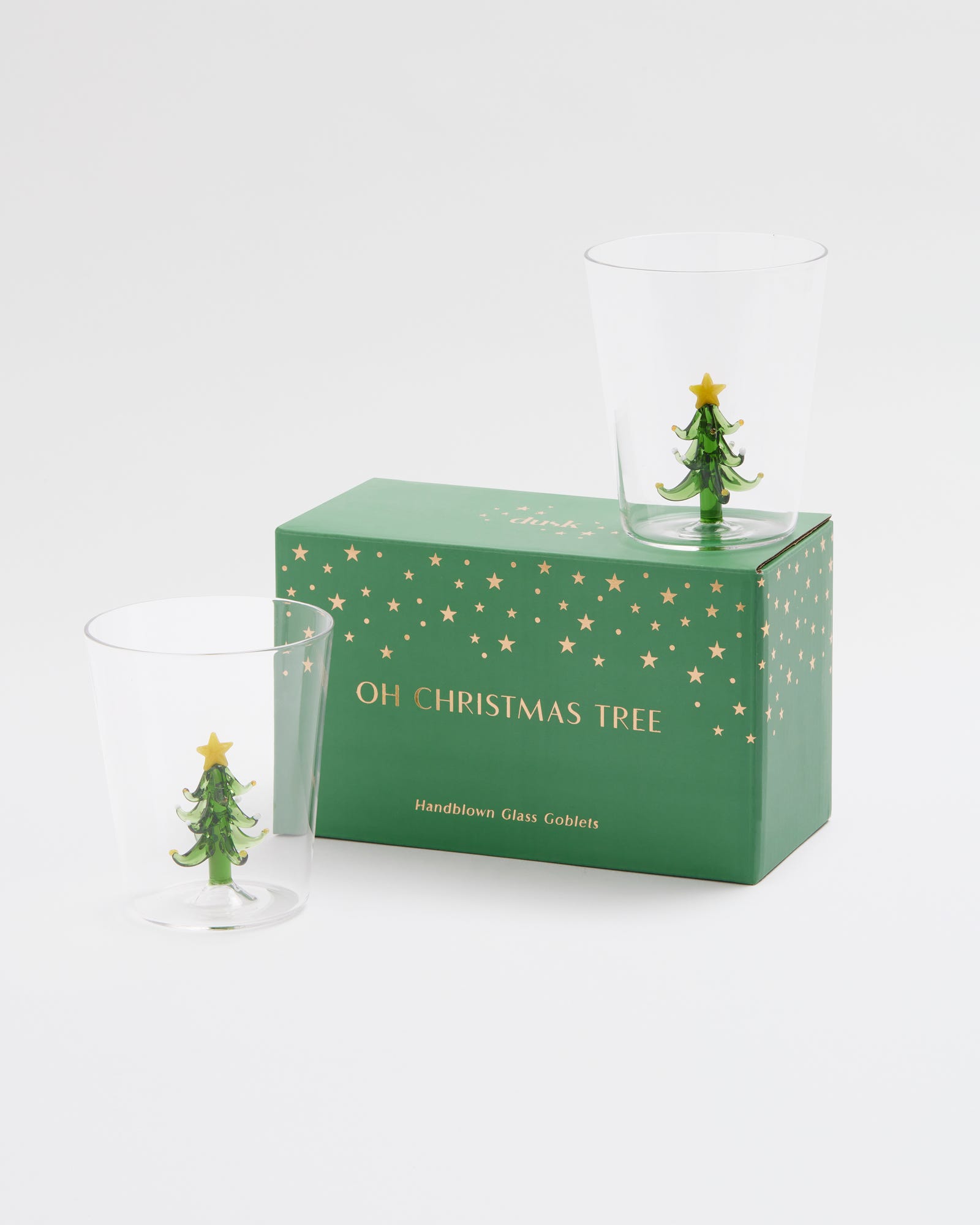 Christmas Tree Glass Goblets Set of 2