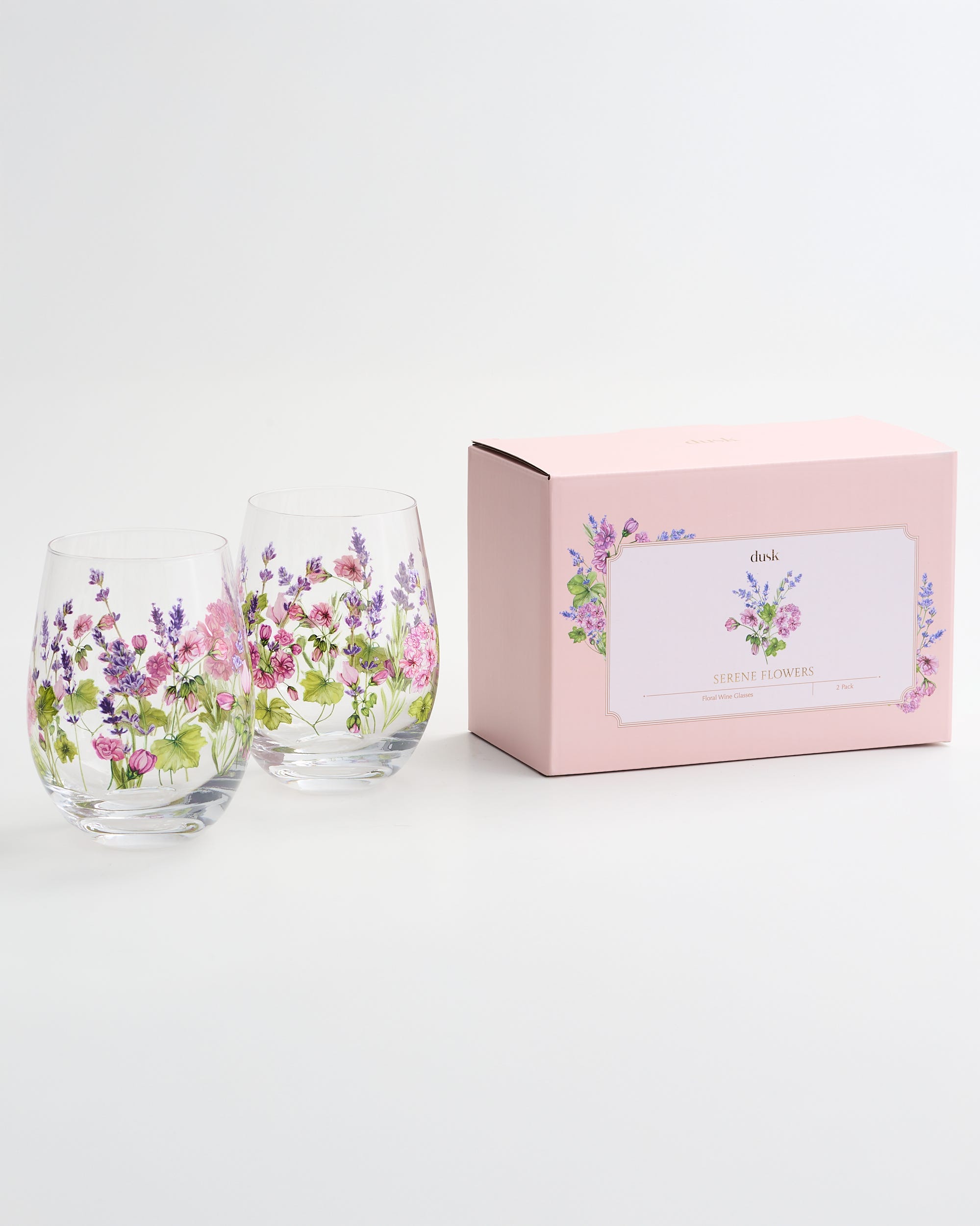 Serene Flowers Wine Glasses 2 Pieces