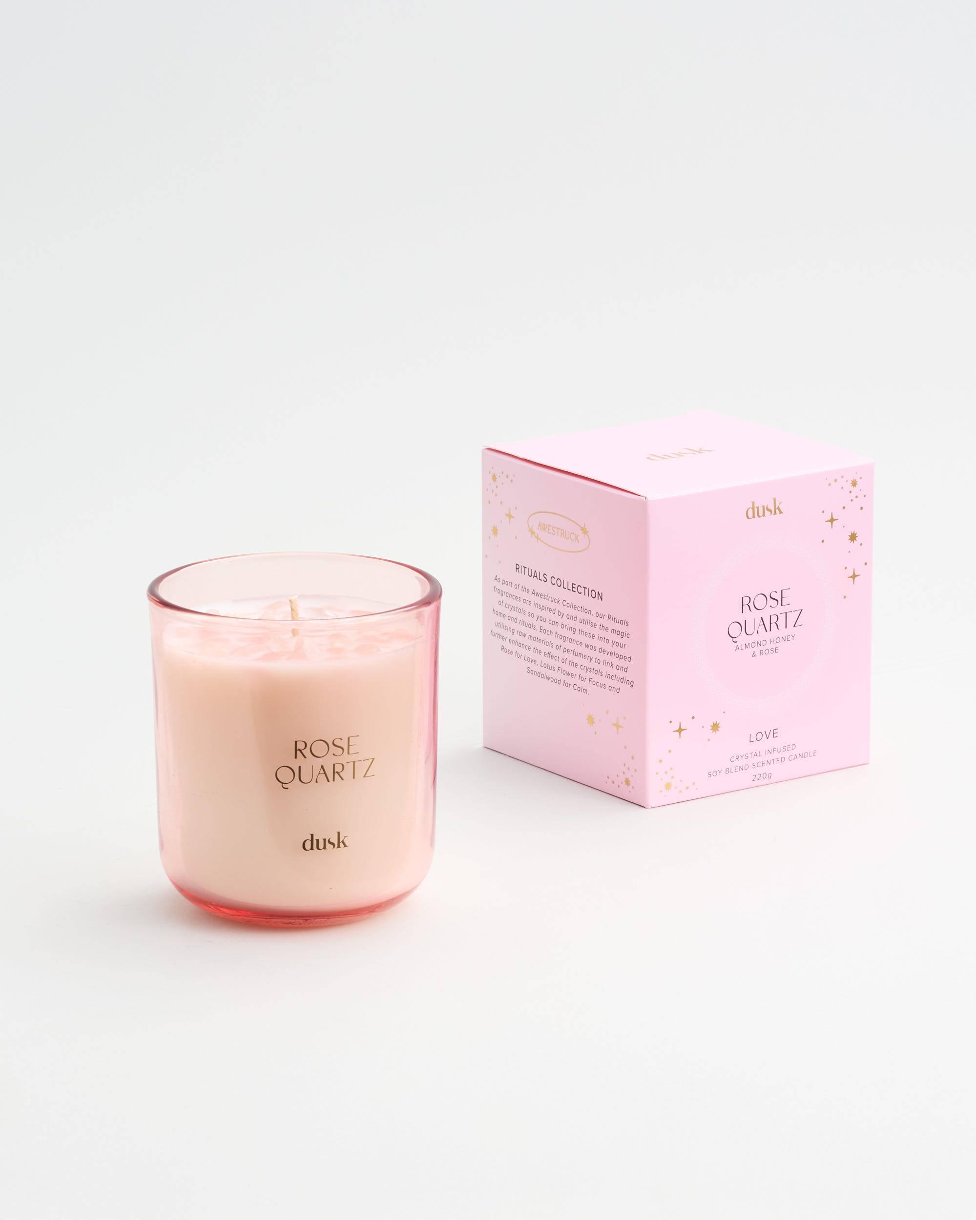 Rose Quartz Crystal Infused Soy Blend Scented Candle 220g