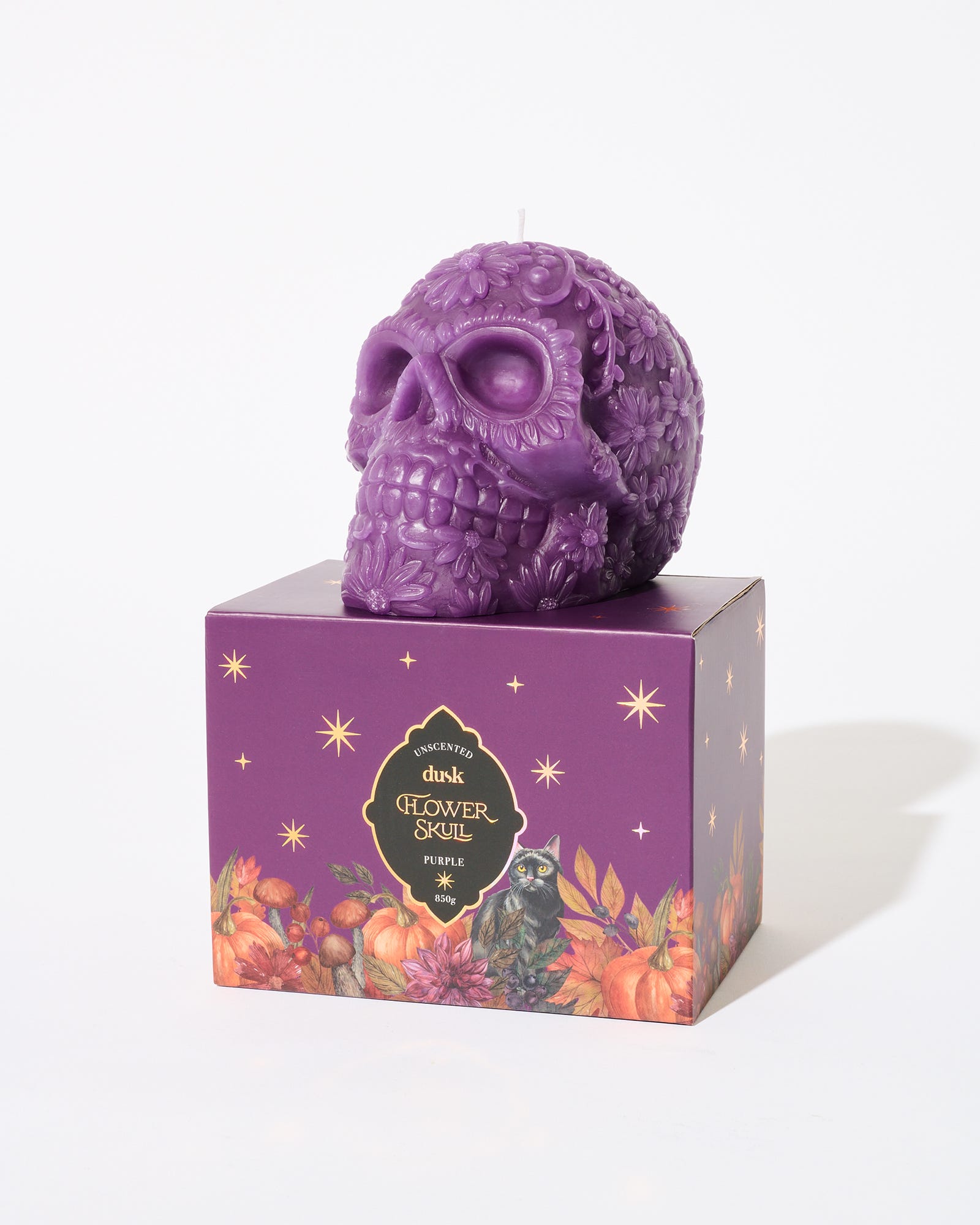 Flower Skull Unscented Candle Purple 850g