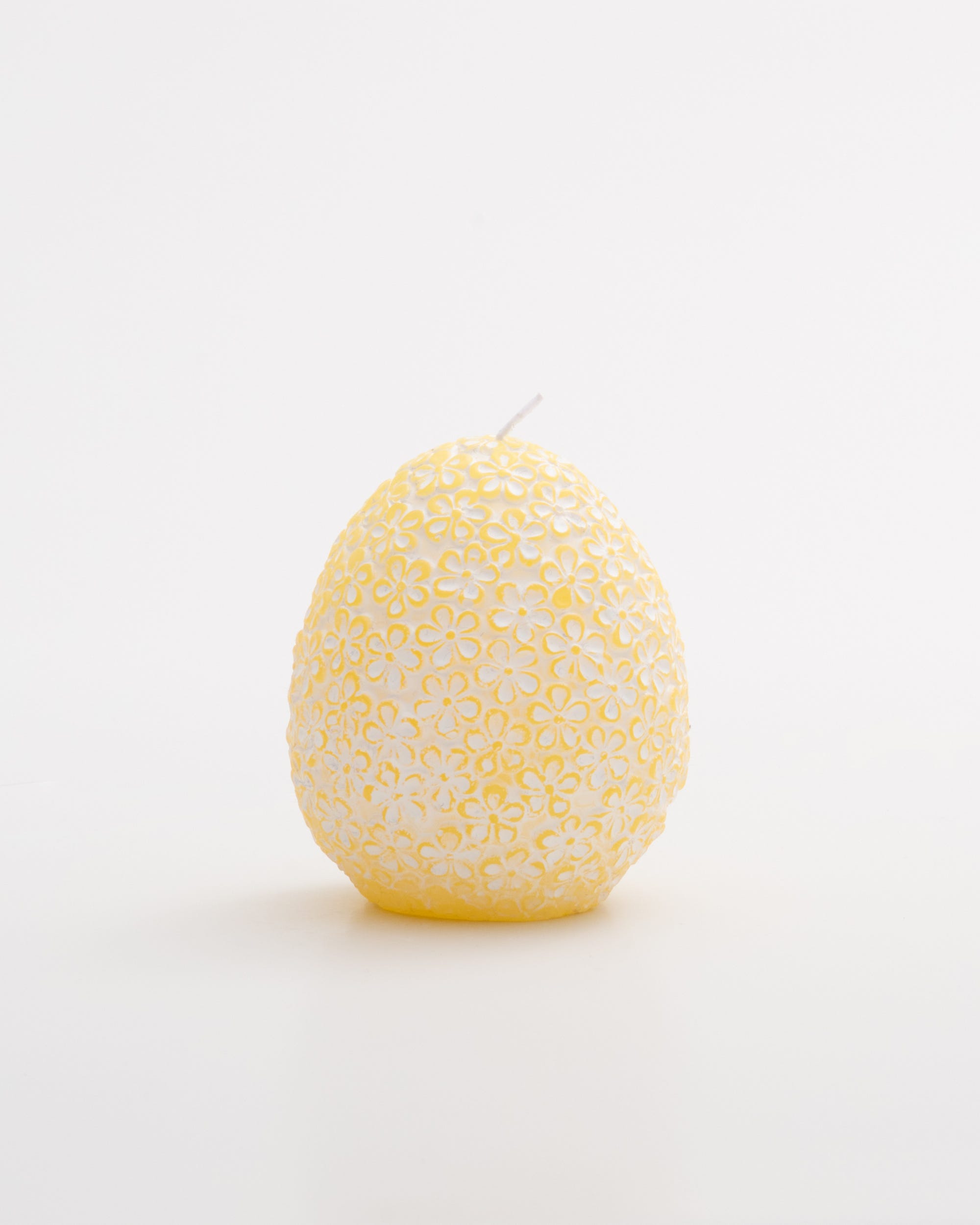 Unscented Flower Embossed Egg Candle Yellow 9cm