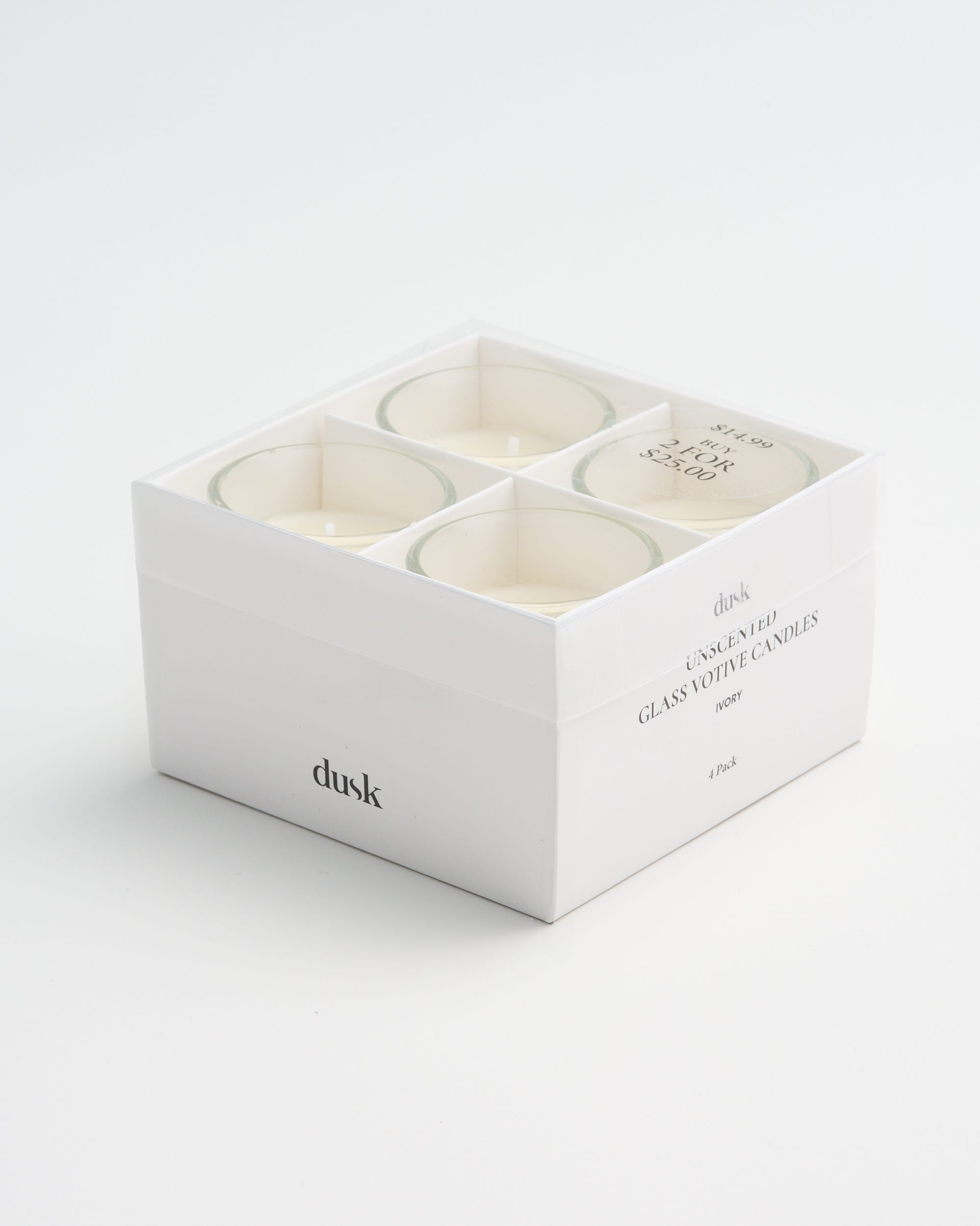 Unscented Glass Votives Candles Ivory 4 Pack