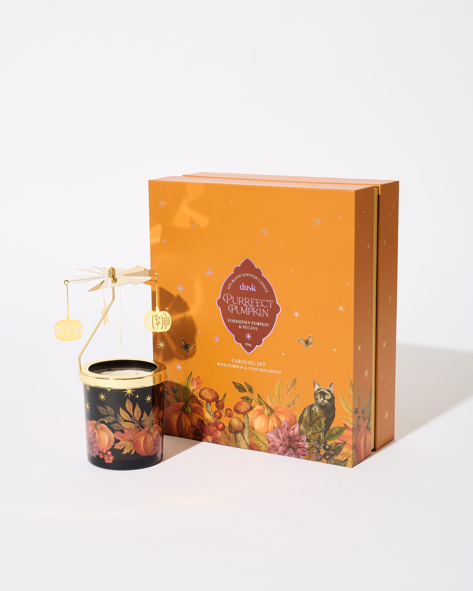 Purrfect Pumpkin Soy Blend Scented Candle 330g with Pumpkin and Star Ornaments