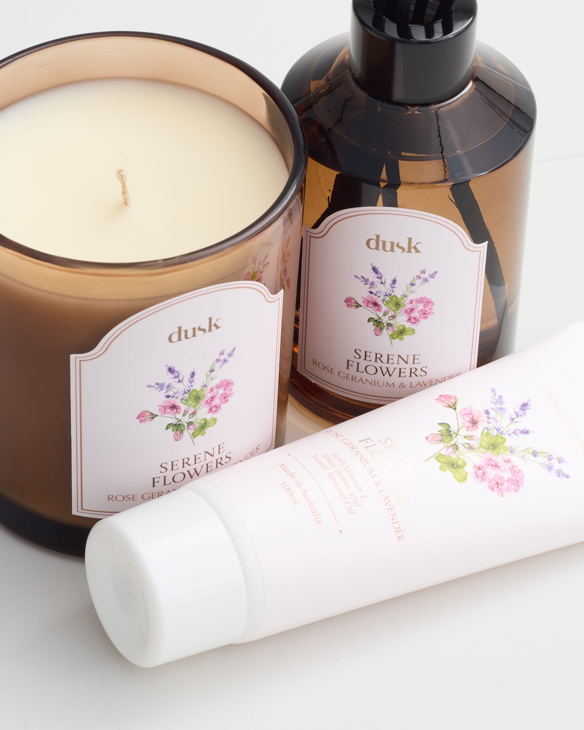 Serene Flowers Amber Glass Candle 300g