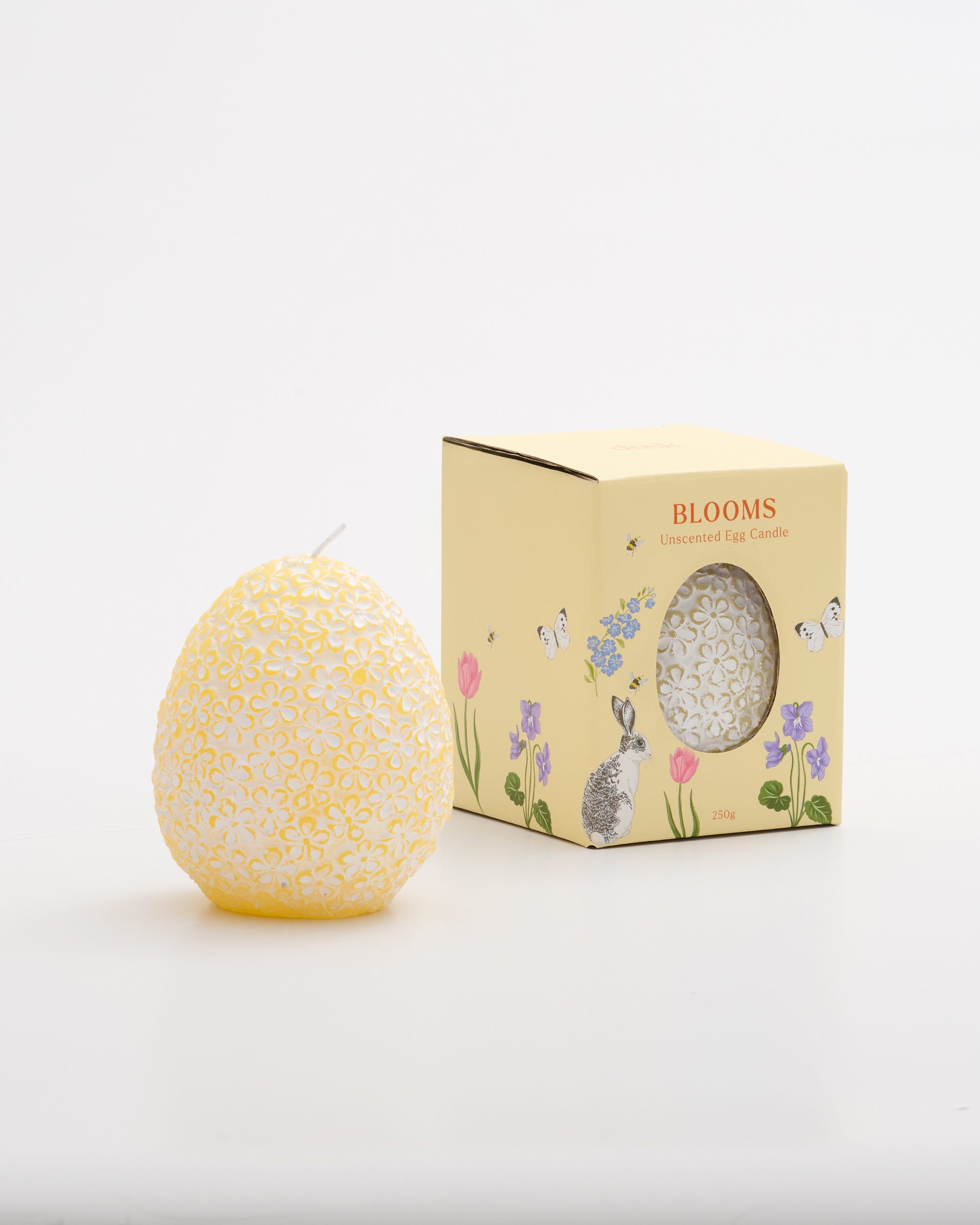 Unscented Flower Embossed Egg Candle Yellow 9cm