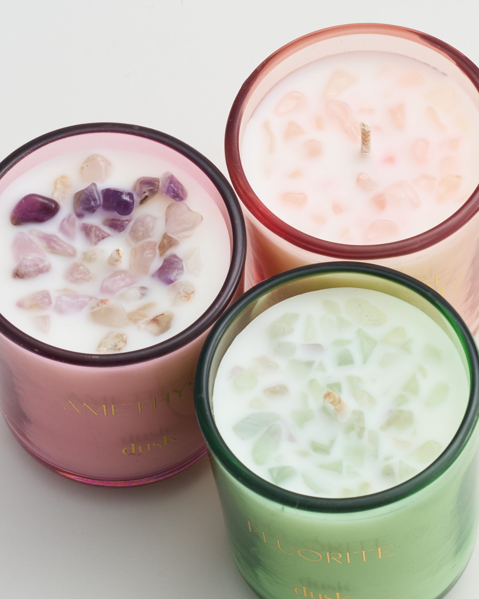 Discovery Set Crystal Infused Soy Blend Scented Candle Fluorite | Rose Quartz | Amethyst70G 3Pk