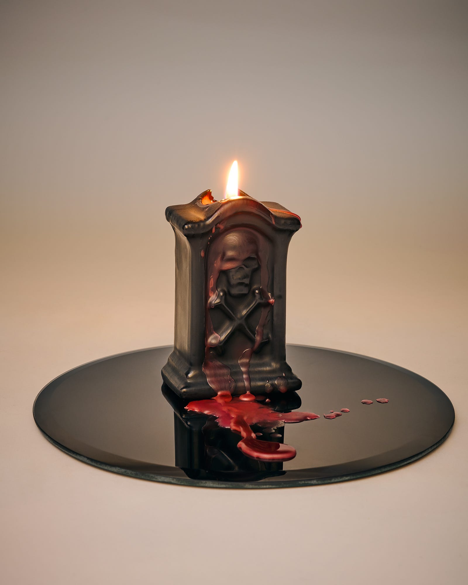 Bleeding Gravestone Unscented Candle Black & Red 145g