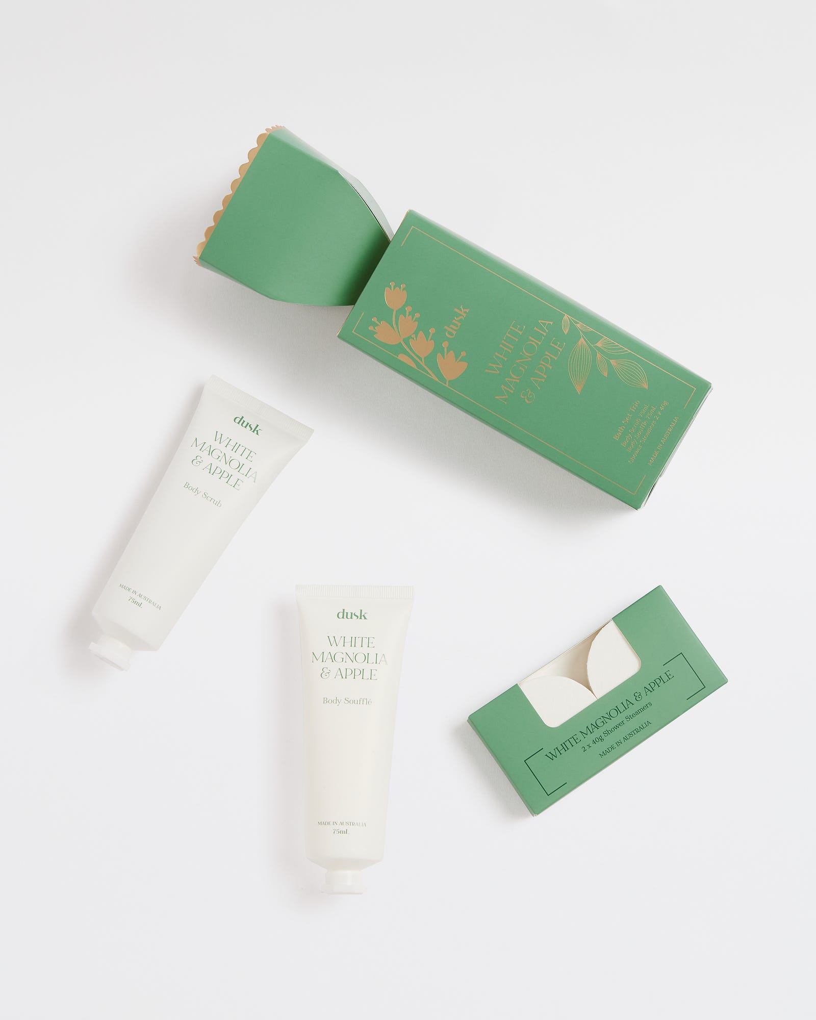 White Magnolia & Apple Bath Set Trio Bon Bon