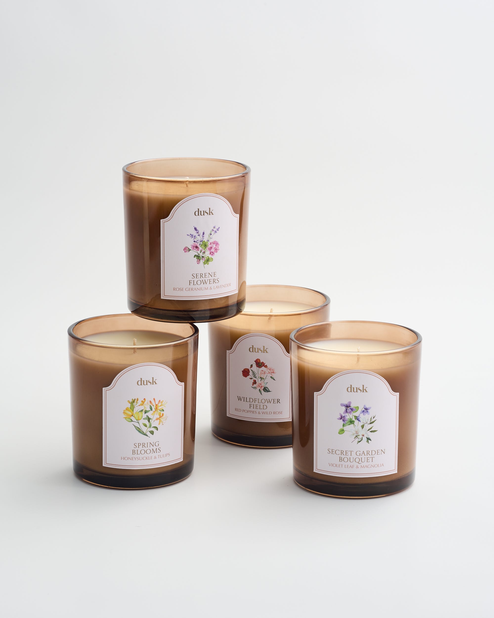 Serene Flowers Amber Glass Candle 300g