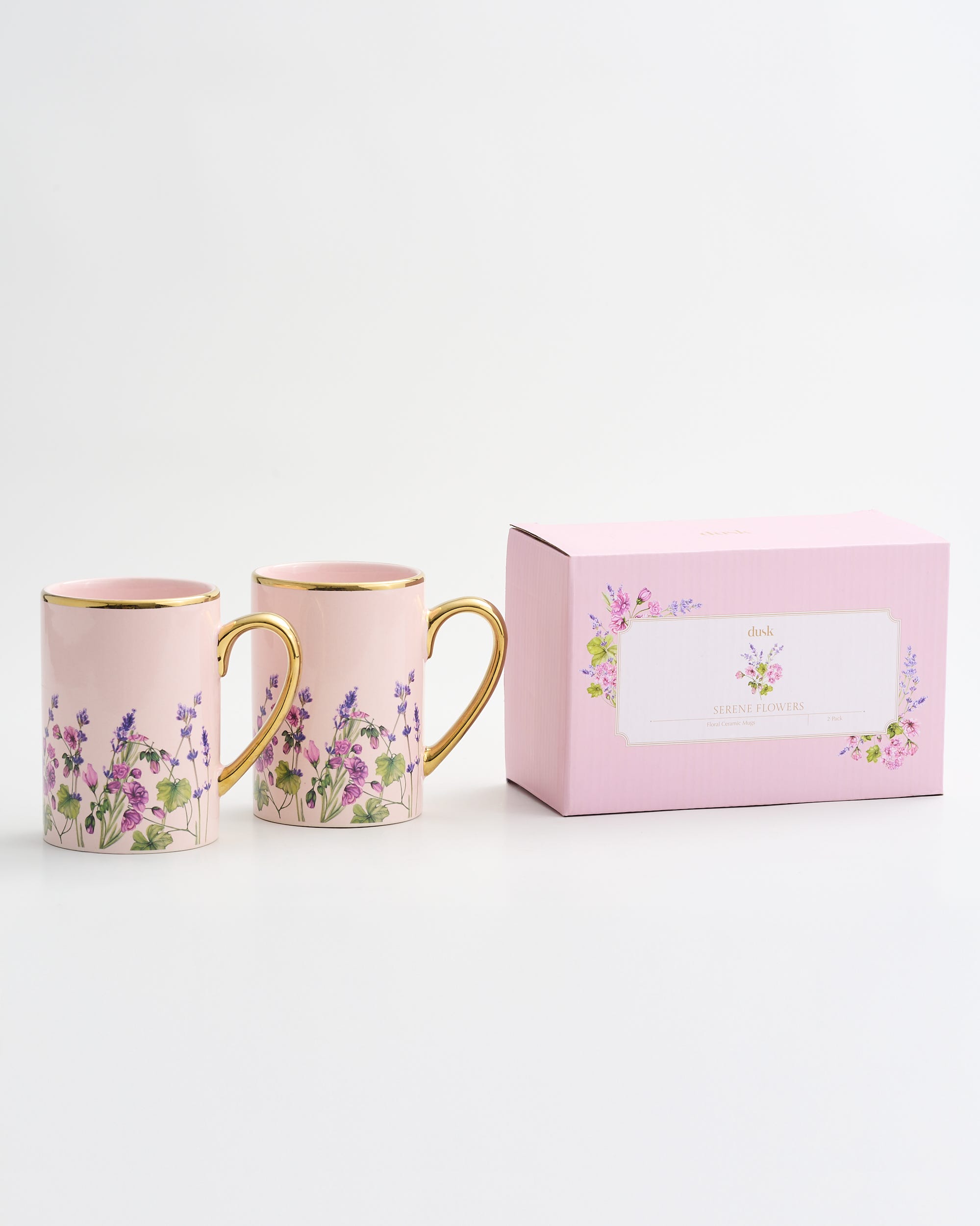 Serene Flowers Ceramic Mugs 2 Pieces