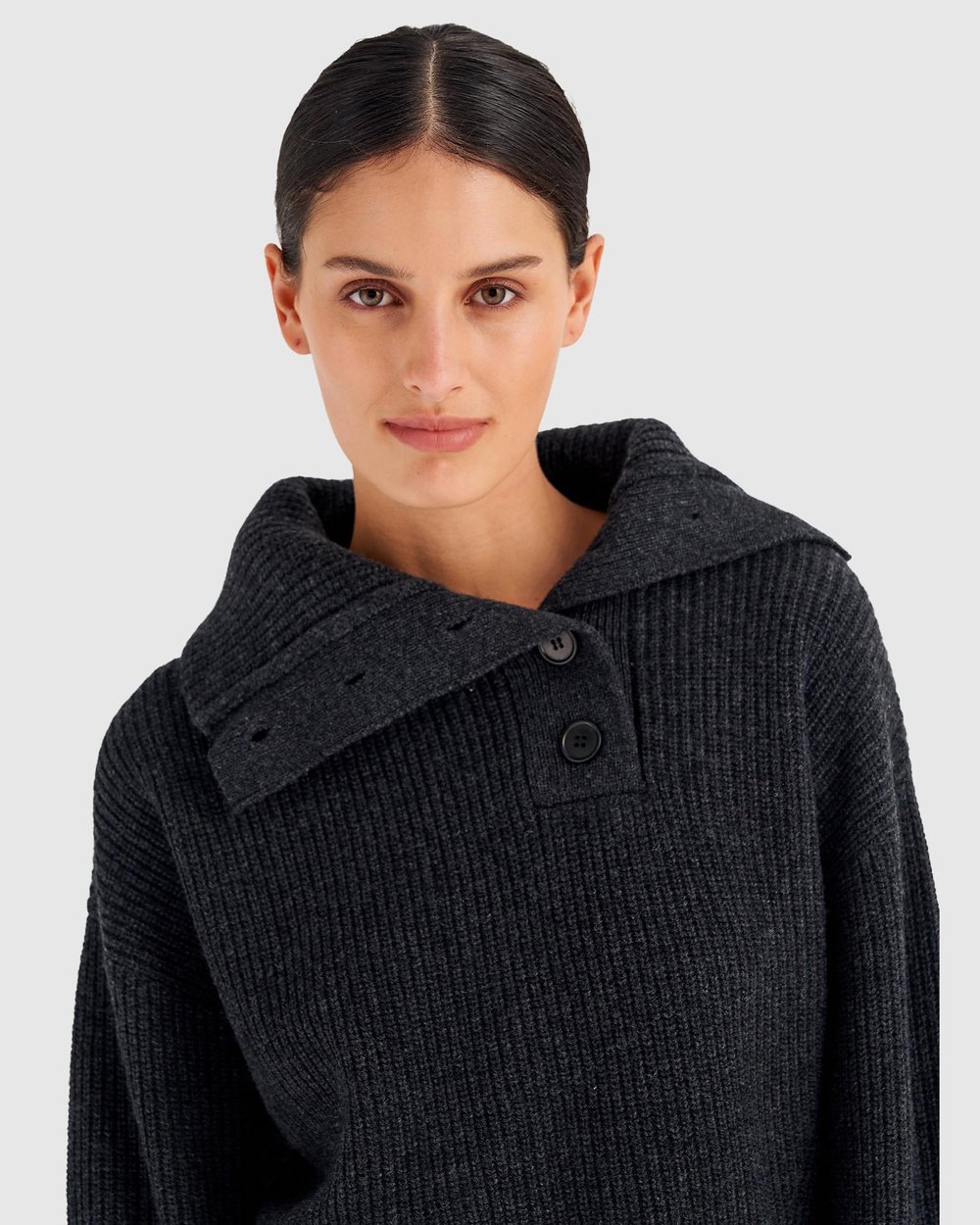 Button Detail Ribbed Collar Knit