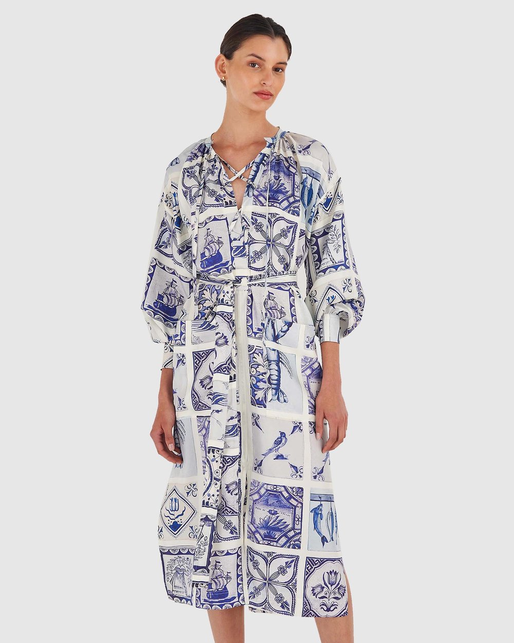 Tile Print Short Sleeve Dress