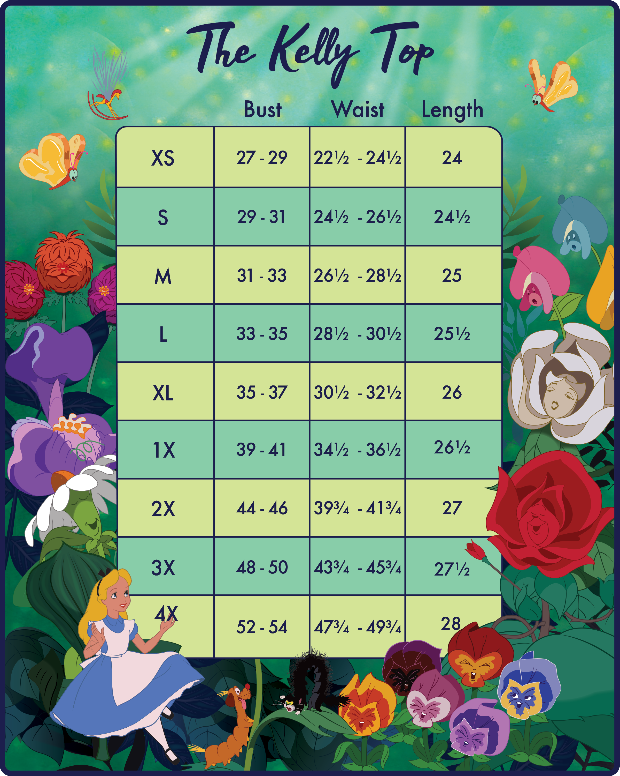 Disney Stitch Shoppe Alice in Wonderland  Kelly  Embroidered Fashion Top