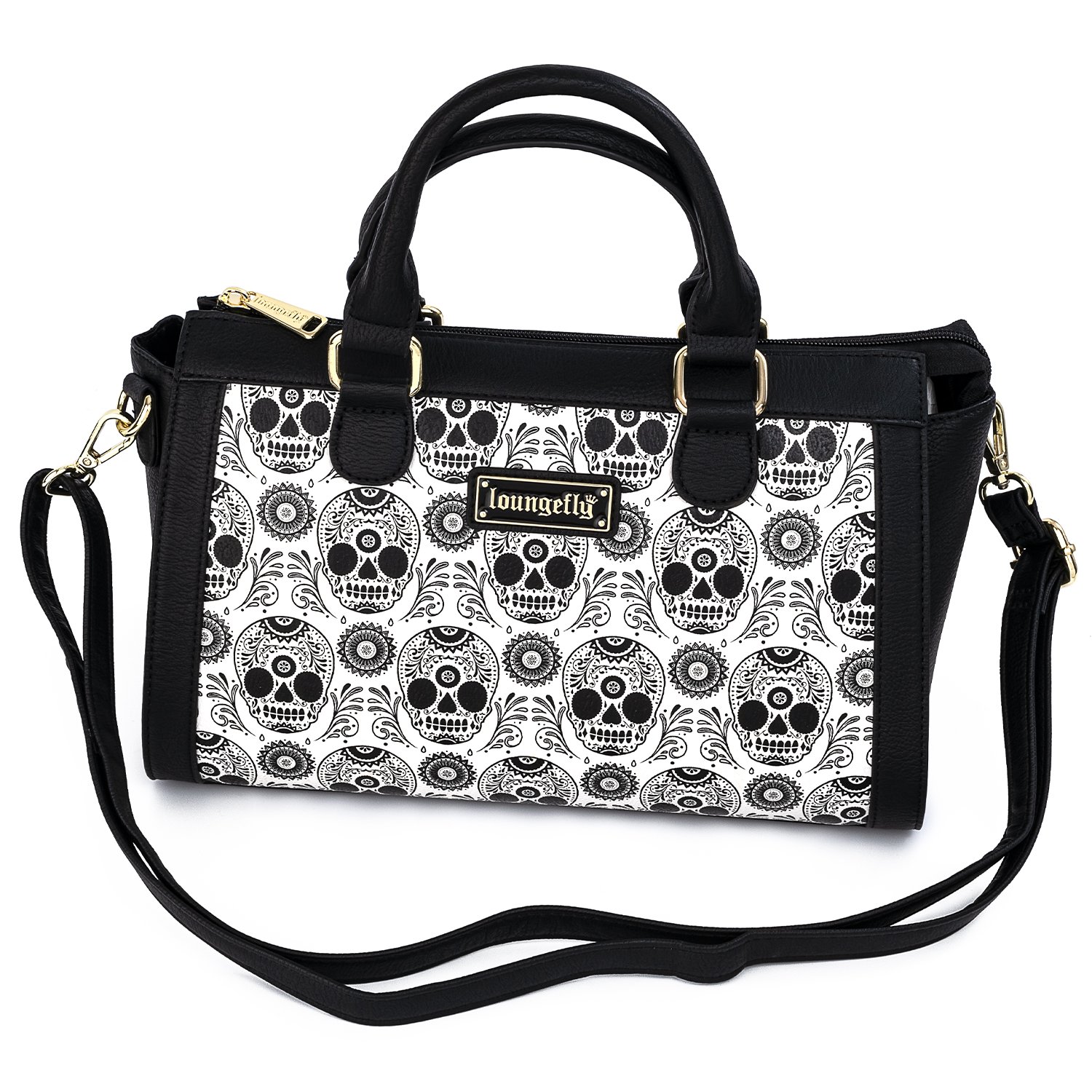 Loungefly Black & White Sugar Skull Duffle Crossbody Bag