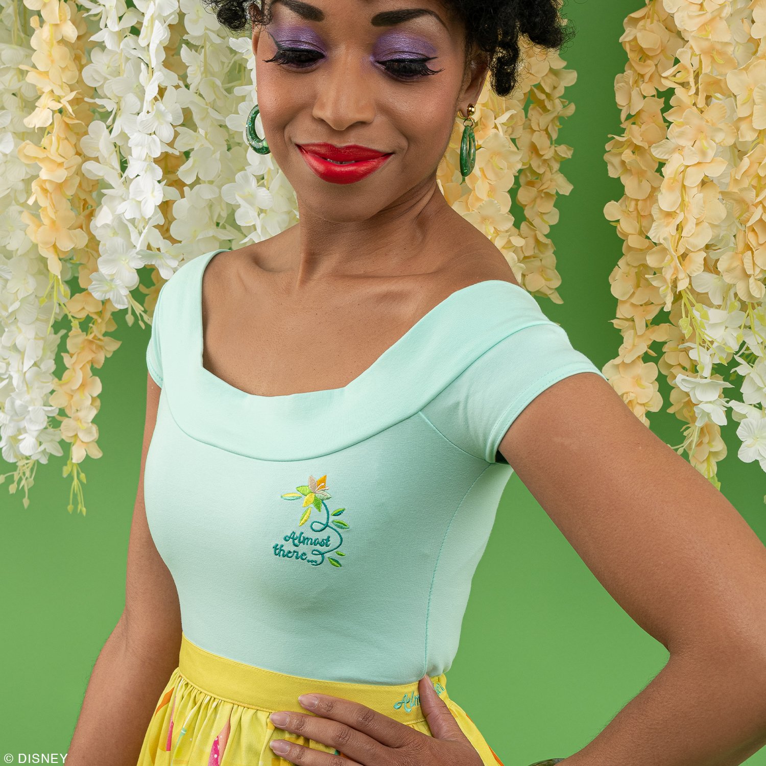 Disney Stitch Shoppe Princess Tiana Embroidered  Dizzy  Fashion Top