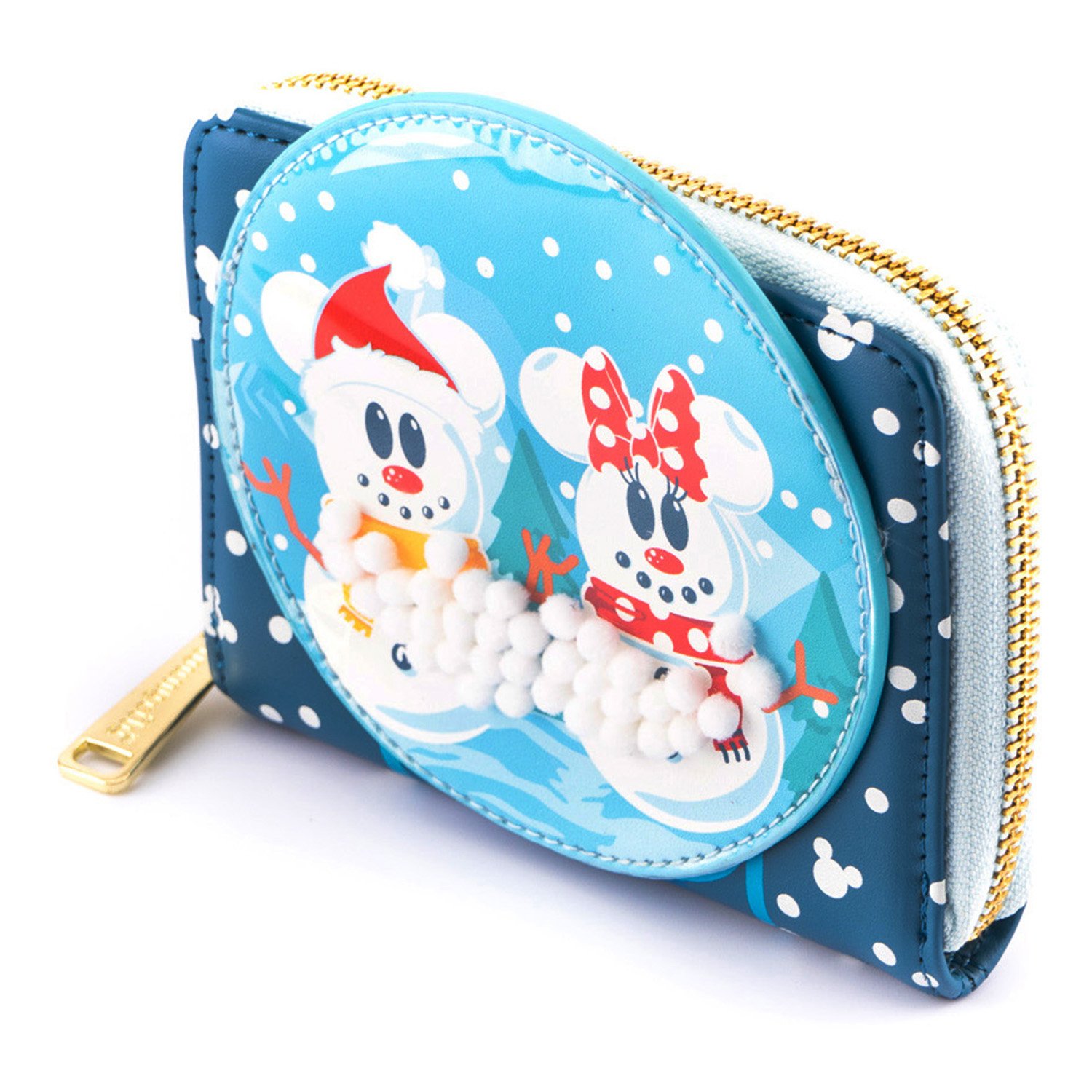 Disney Snowman Mickey and Minnie Mouse Snow Globe Zip Around Wallet
