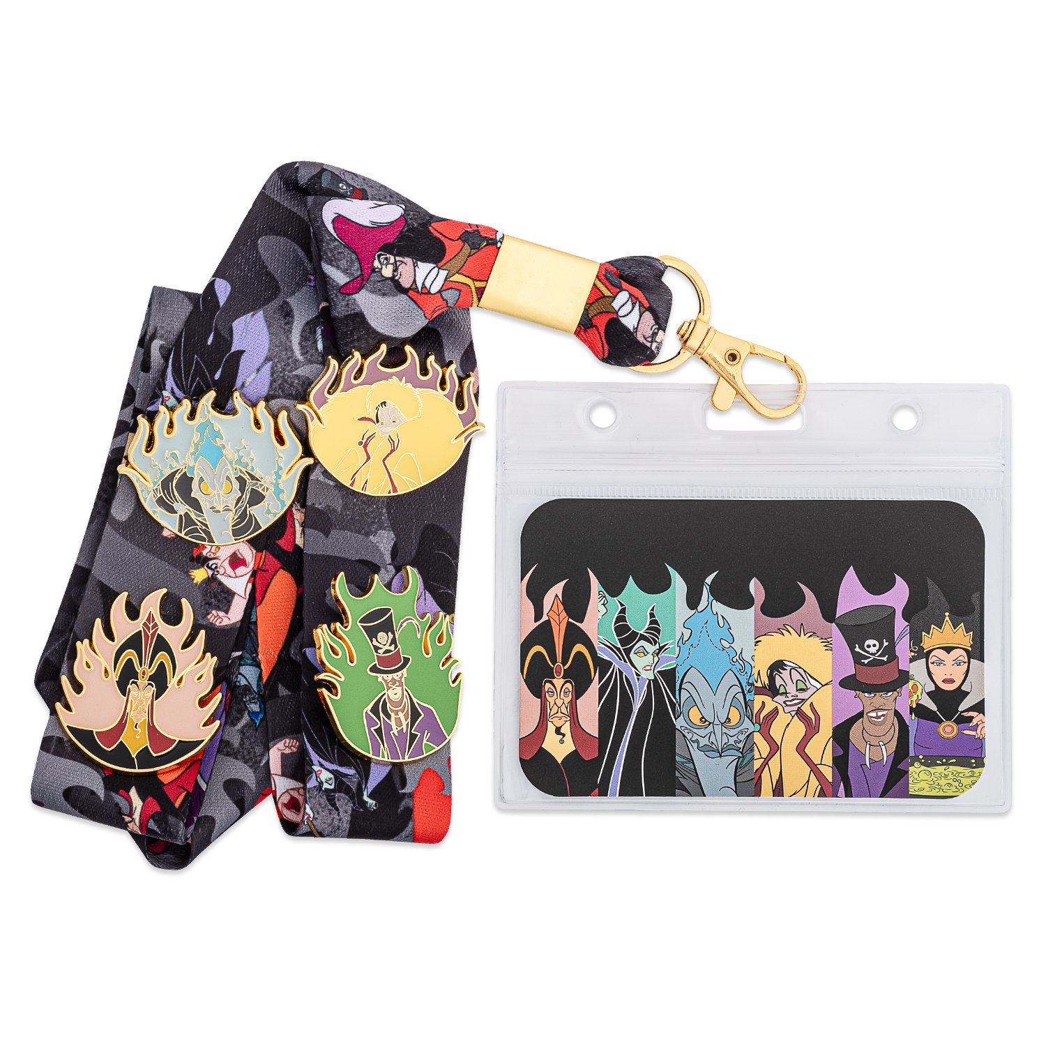 Disney Villains Flames Lanyard with Cardholder & 4 Enamel Pins