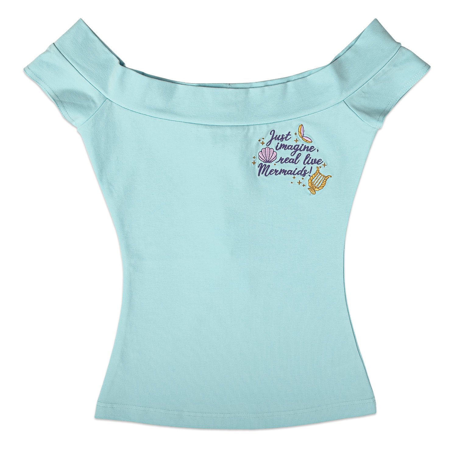 Disney Stitch Shoppe Peter Pan Mermaid Embroidered  Dizzy  Fashion Top