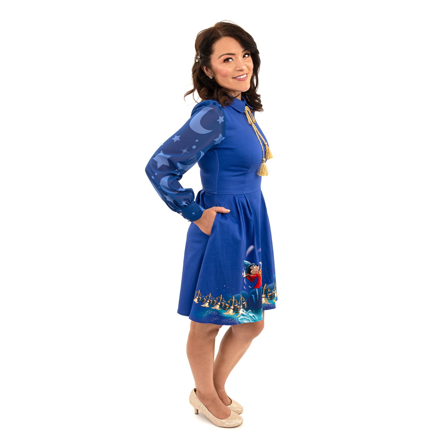 Disney Stitch Shoppe Fantasia Sorcerer's Apprentice  Claire  Long Sleeved Neck Tie Dress