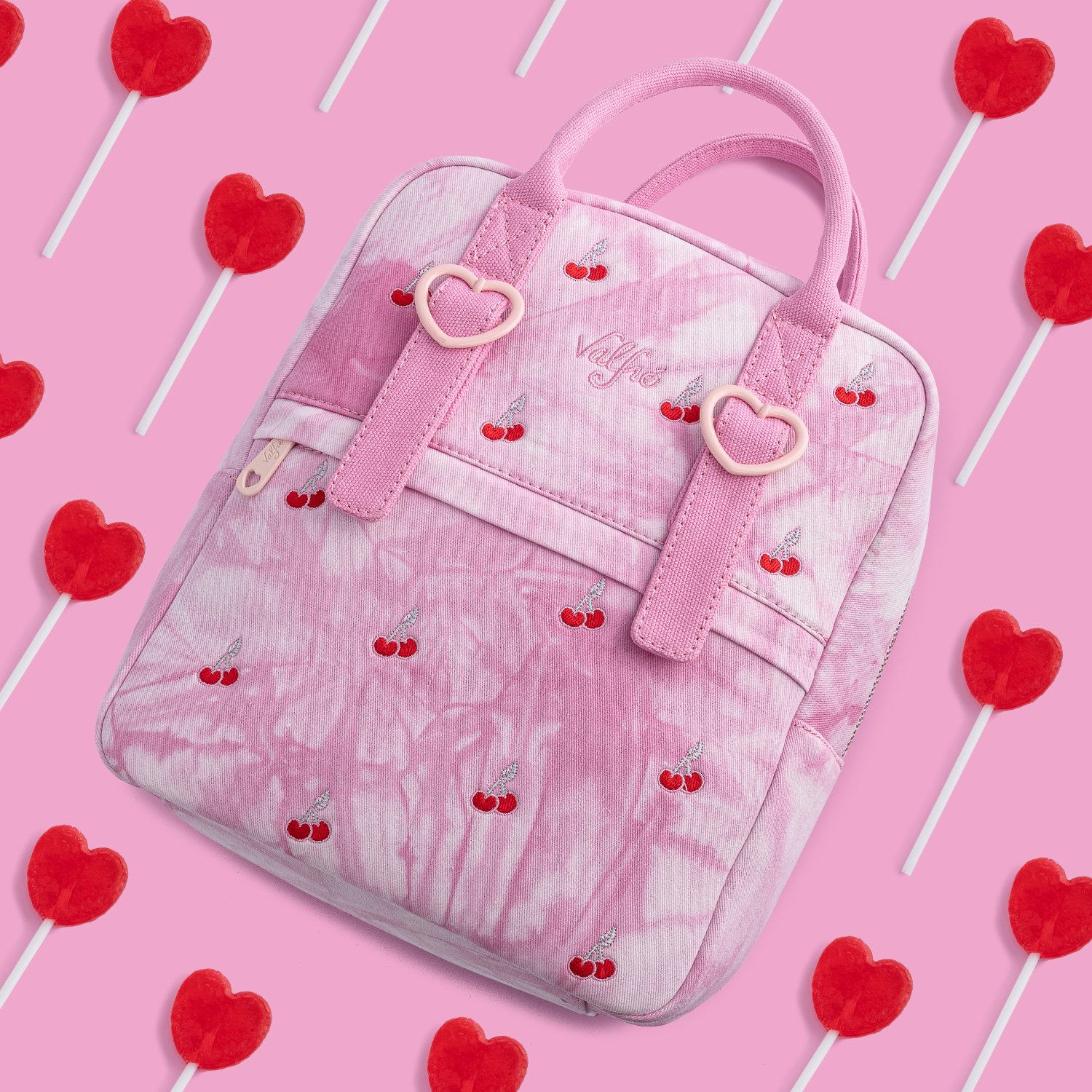 Valfré Lucy Pink Acid Wash Cherry Denim Mini Backpack