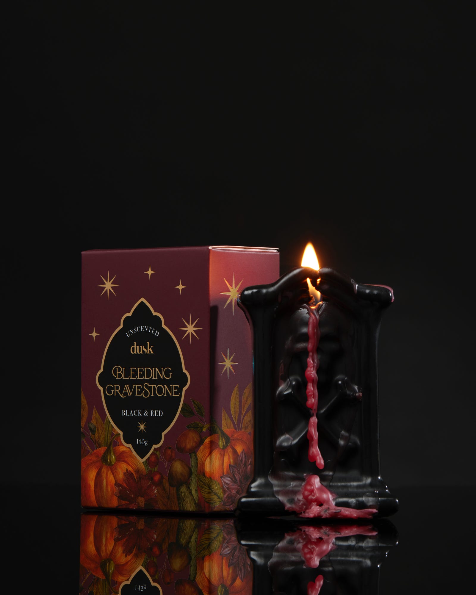 Bleeding Gravestone Unscented Candle Black & Red 145g