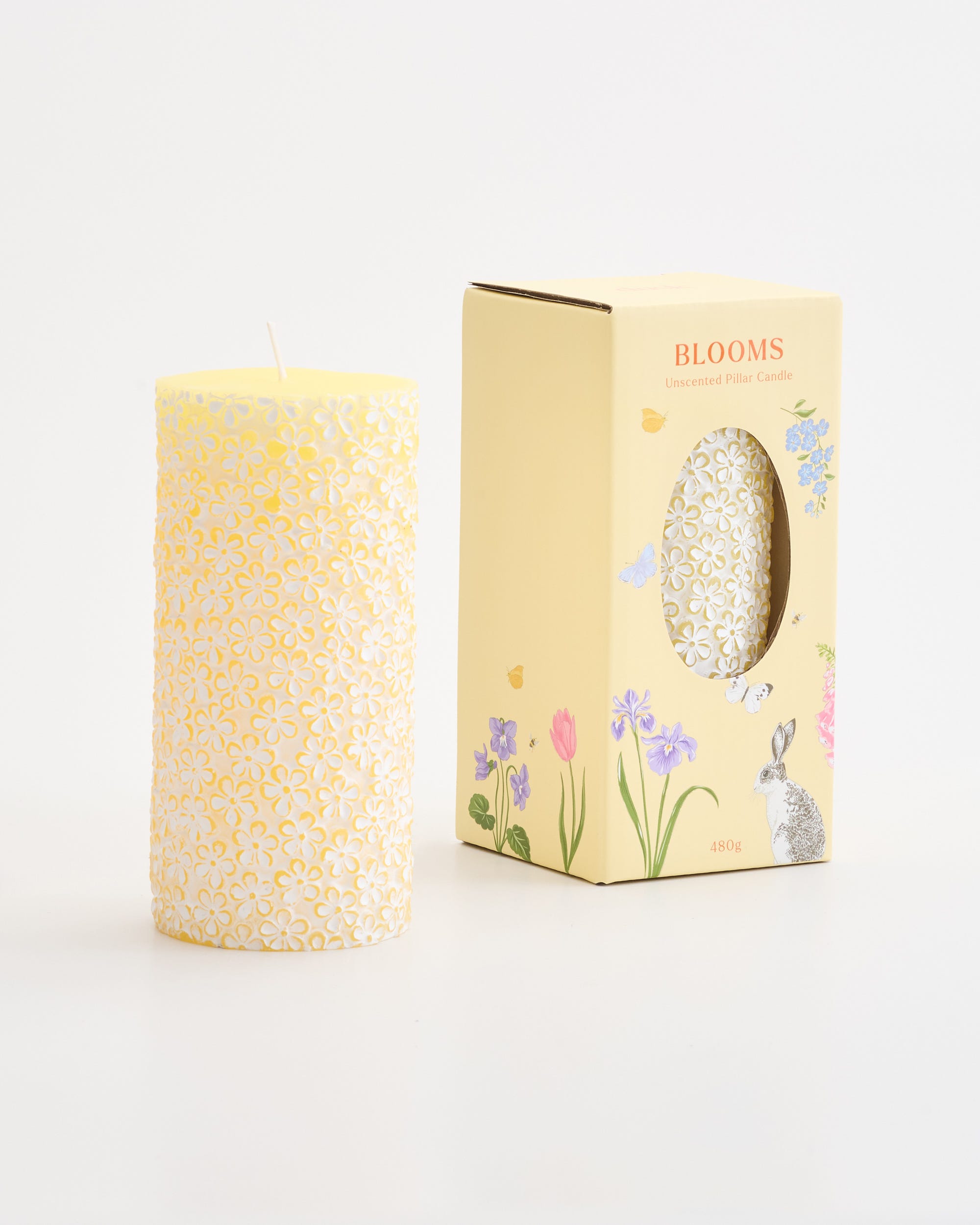 Unscented Flower Embossed Pillar Candle Yellow Large 15cm