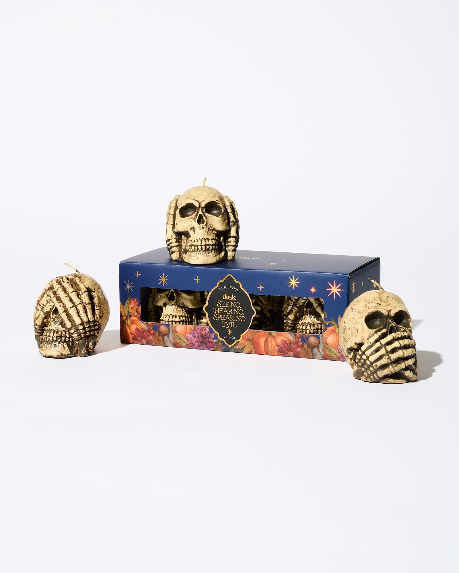 See No, Hear No, Speak No Evil Unscented Skull Trio Candle 3 x 140g