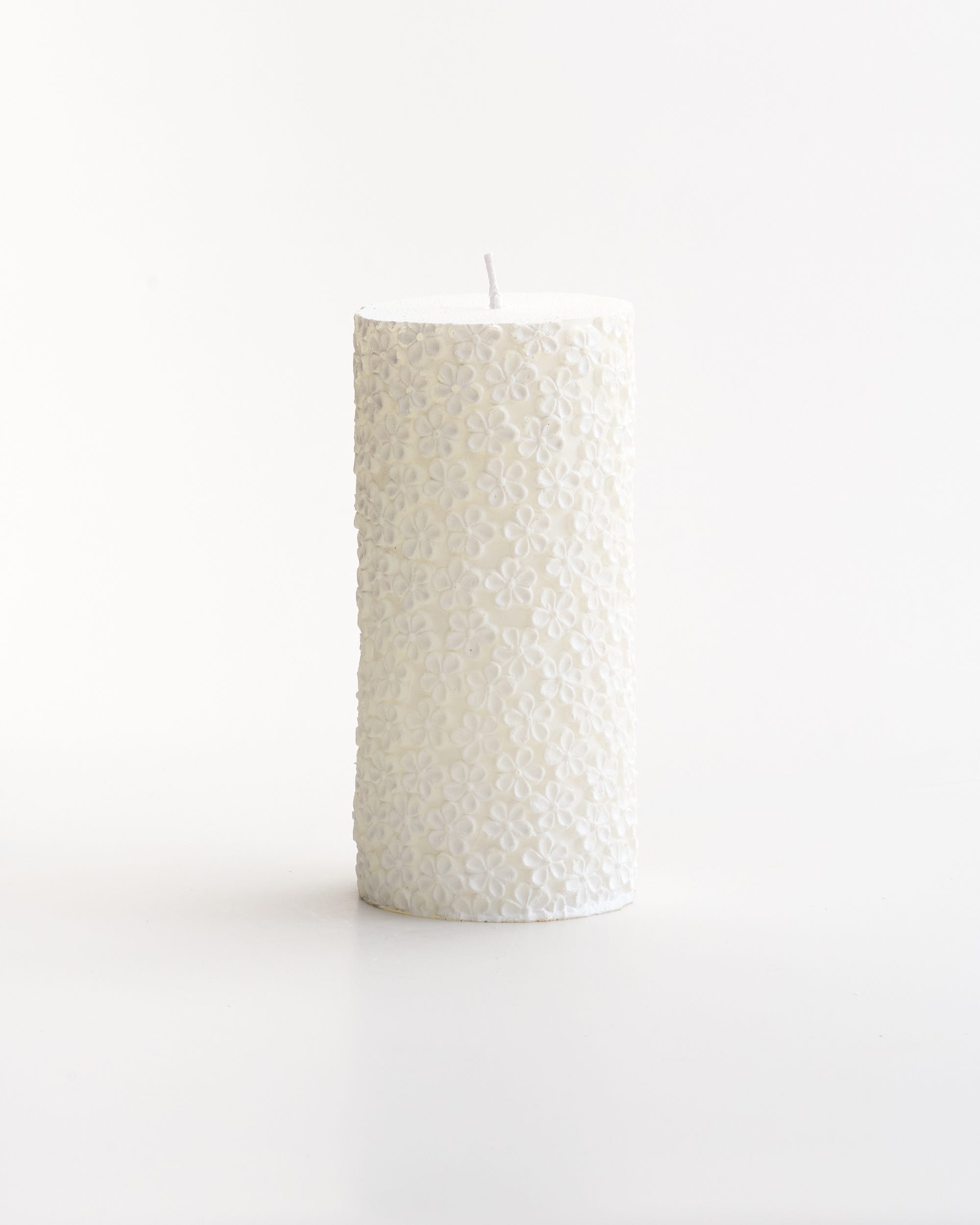 Unscented Flower Embossed Pillar Candle White Large 15cm