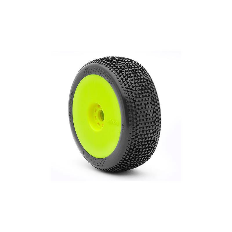 AKA PRODUCTS, INC. 1/8 Impact Soft Long Wear Pre-Mounted Tires, Yellow EVO Wheels (2): Buggy