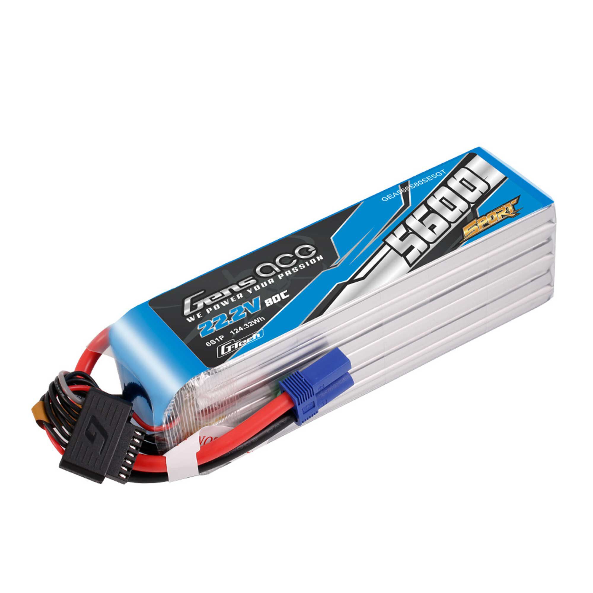 Gens ace 22.2V 5600mAh 6S 80C G-Tech LiPo Battery: EC5