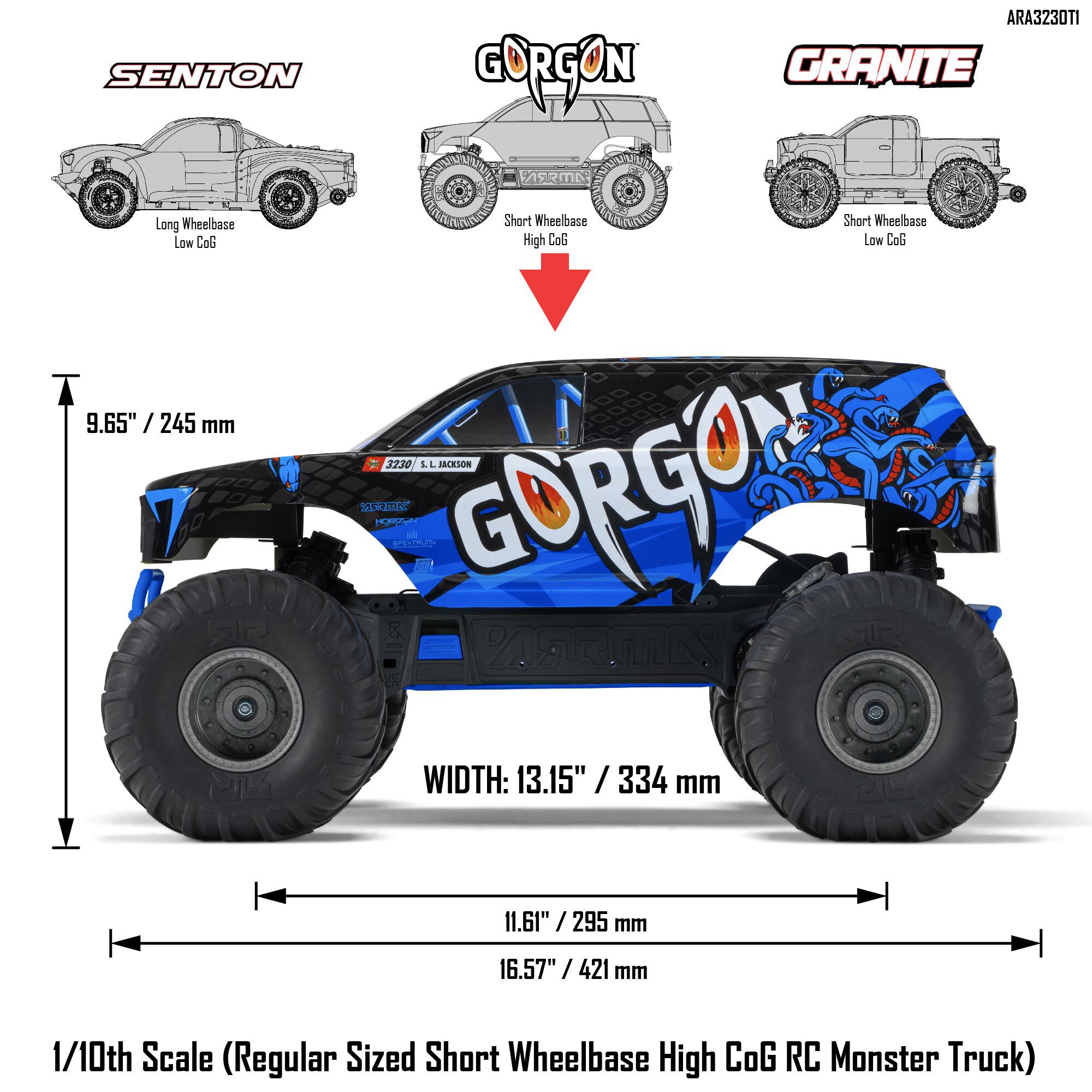 ARRMA 1/10 GORGON 2WD RTR Brushed Monster Truck, Blue