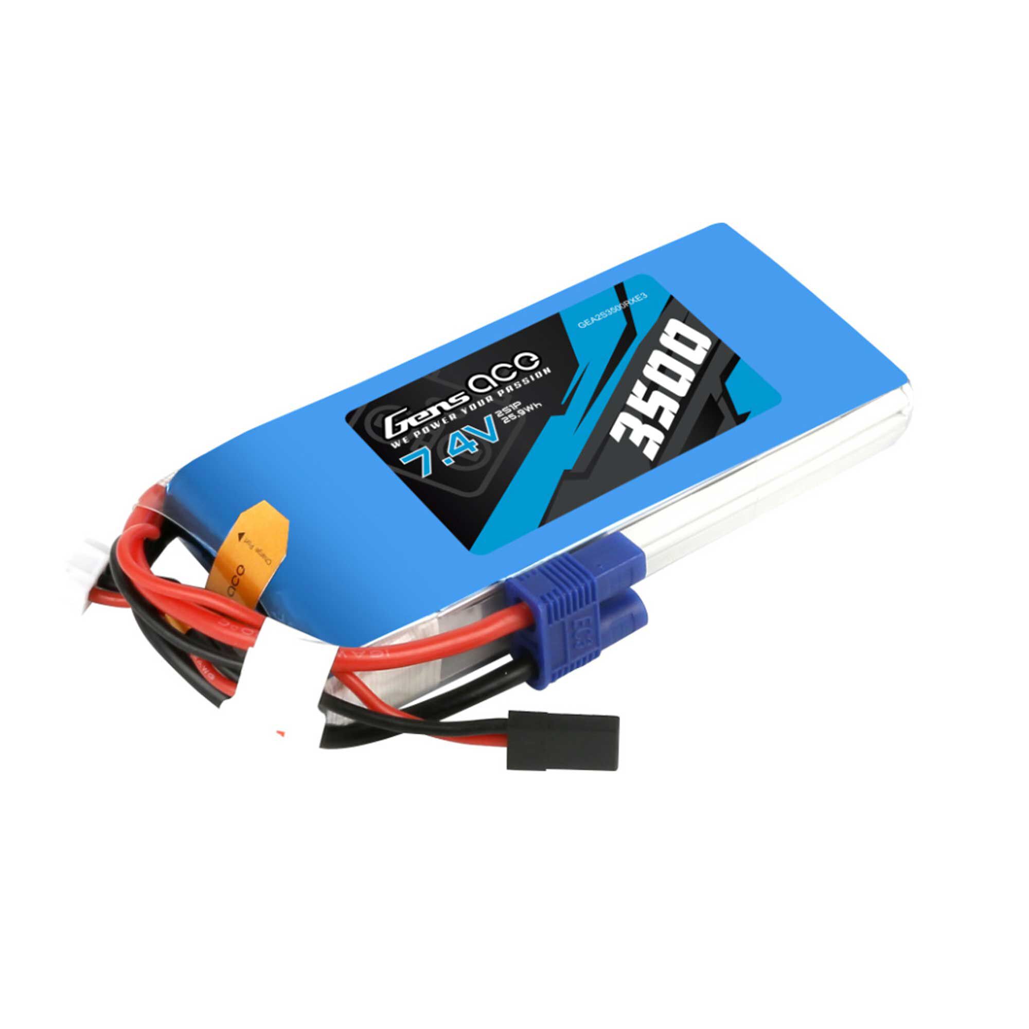 Gens ace 7.4V 2800mAh 2S Receiver LiPo Battery: EC3, JR