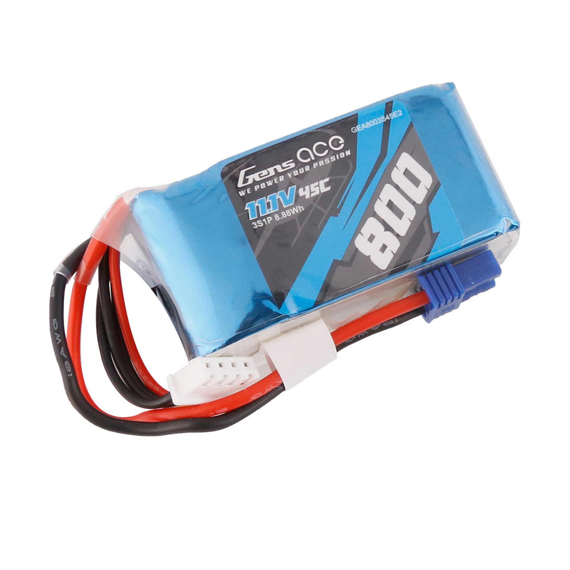 Gens ace 11.1V 800mAh 3S 45C LiPo Battery: EC2