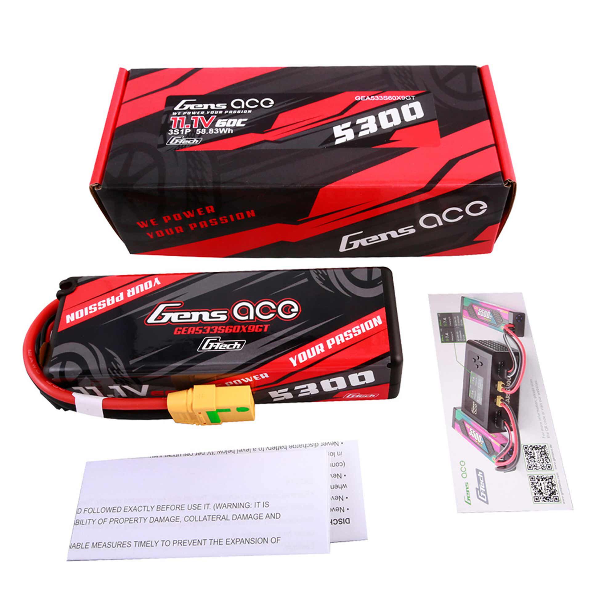 Gens ace 11.1V 5300mAh 3S 60C G-Tech Smart Hardcase LiPo Battery: XT90