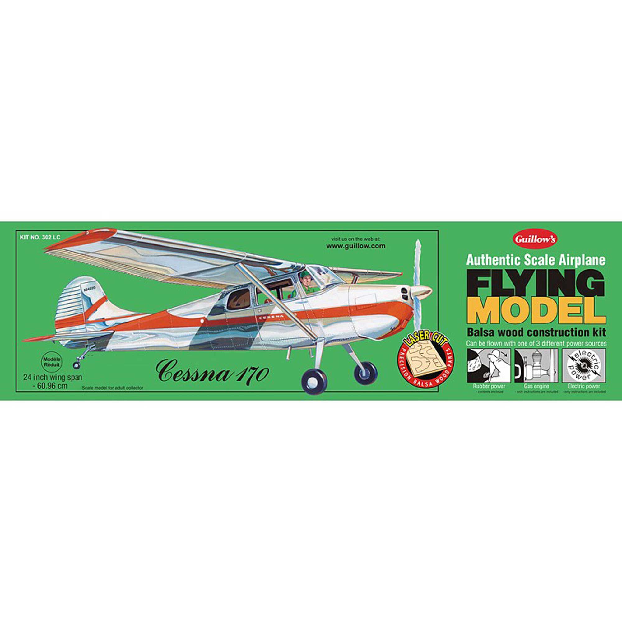 Guillow 1/18 Cessna 170 Laser Cut Kit, 24"