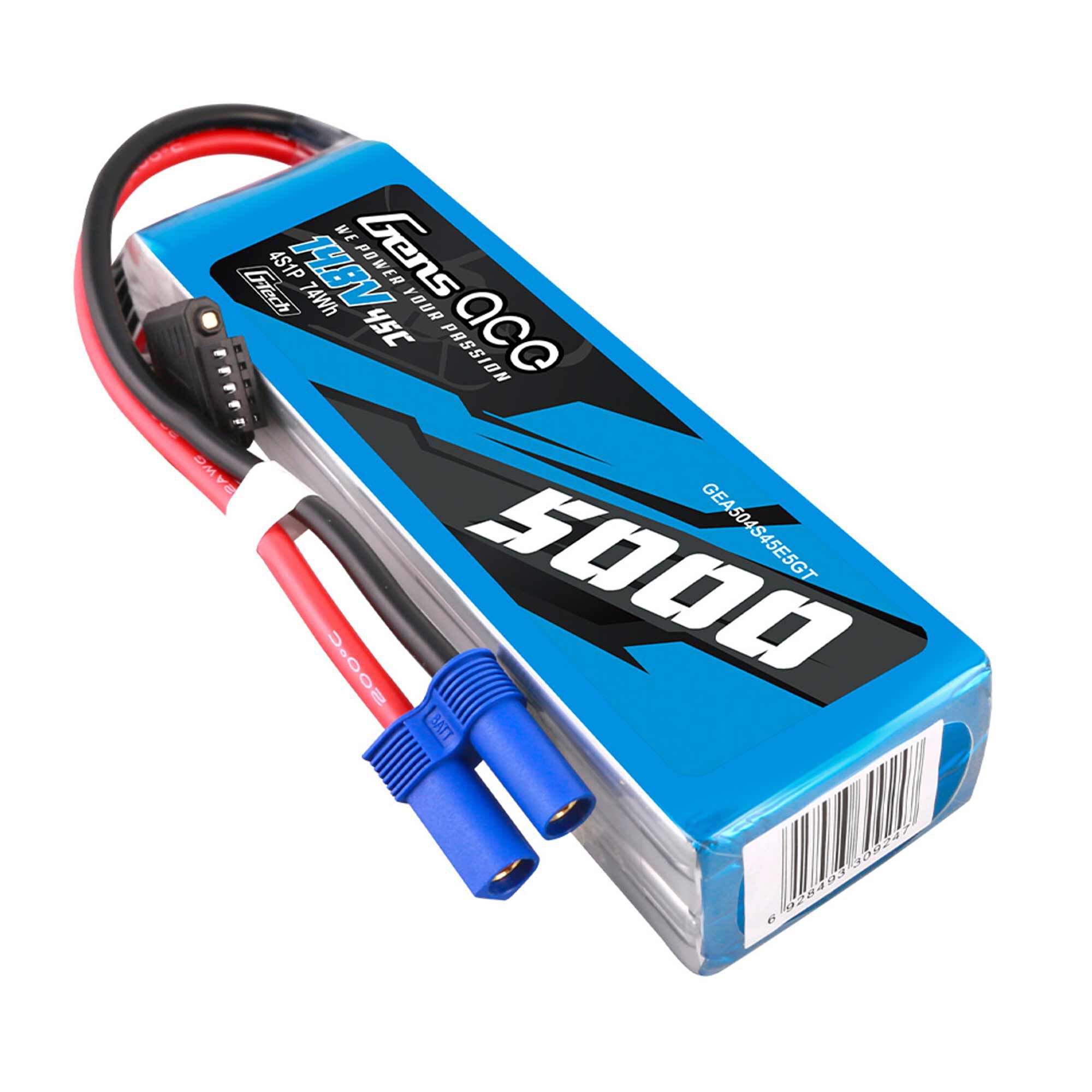 Gens ace 14.8V 5000mAh 4S 45C G-Tech Smart LiPo Battery: EC5