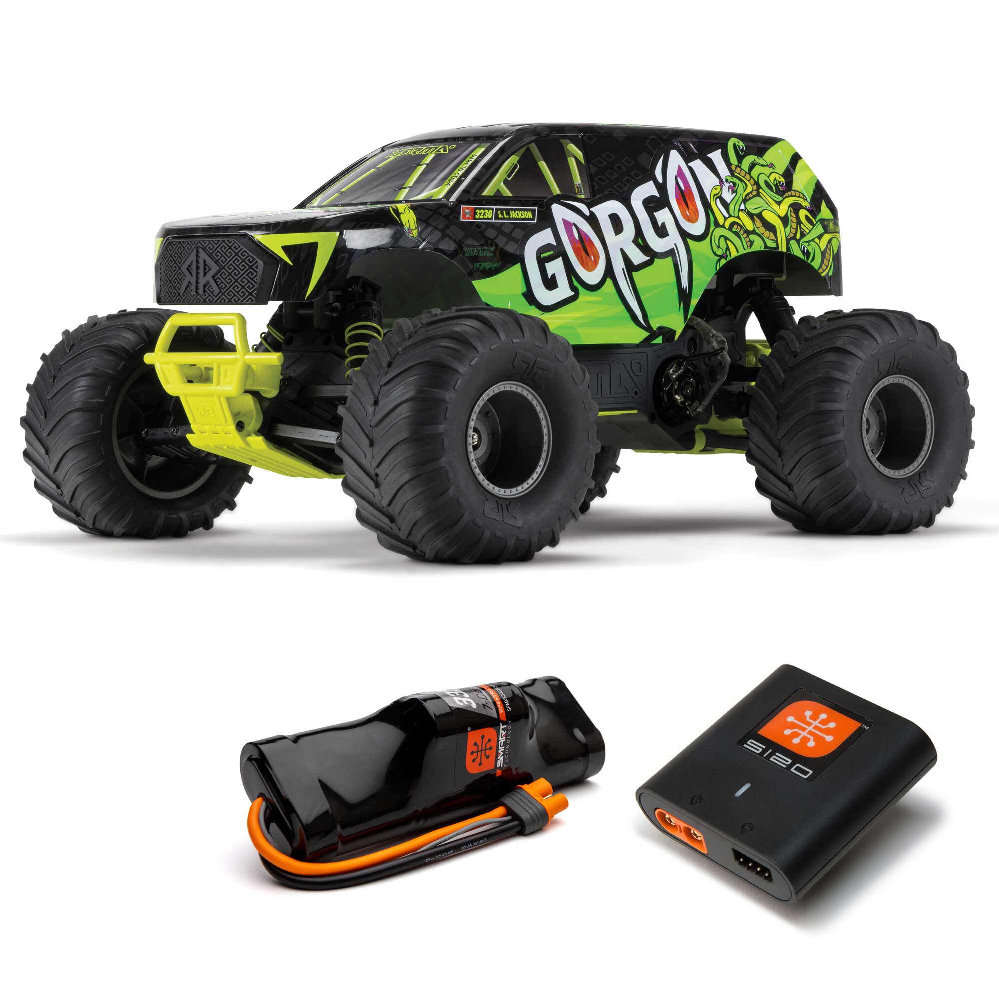 ARRMA 1/10 GORGON 2WD RTR Brushed Monster Truck (Battery & Charger Included), Yellow