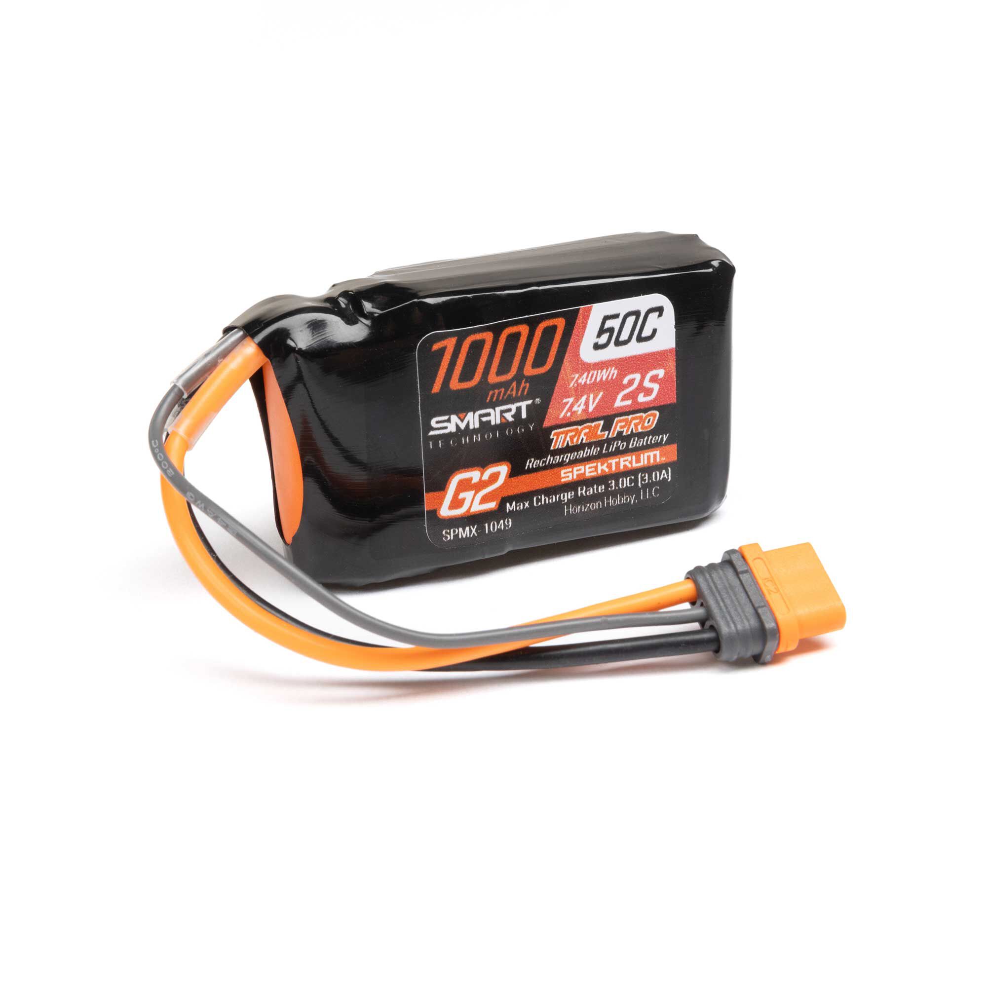 Spektrum Accessories 7.4V 1000mAh 2S 50C Smart G2 Trail Pro LiPo Battery: IC2