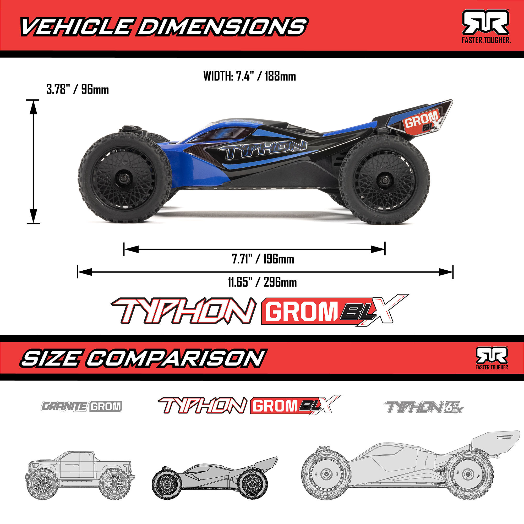 ARRMA 1/14 TYPHON GROM 223S DSC 4X4 RTR Brushless Buggy, Blue (Battery & Charger Included)