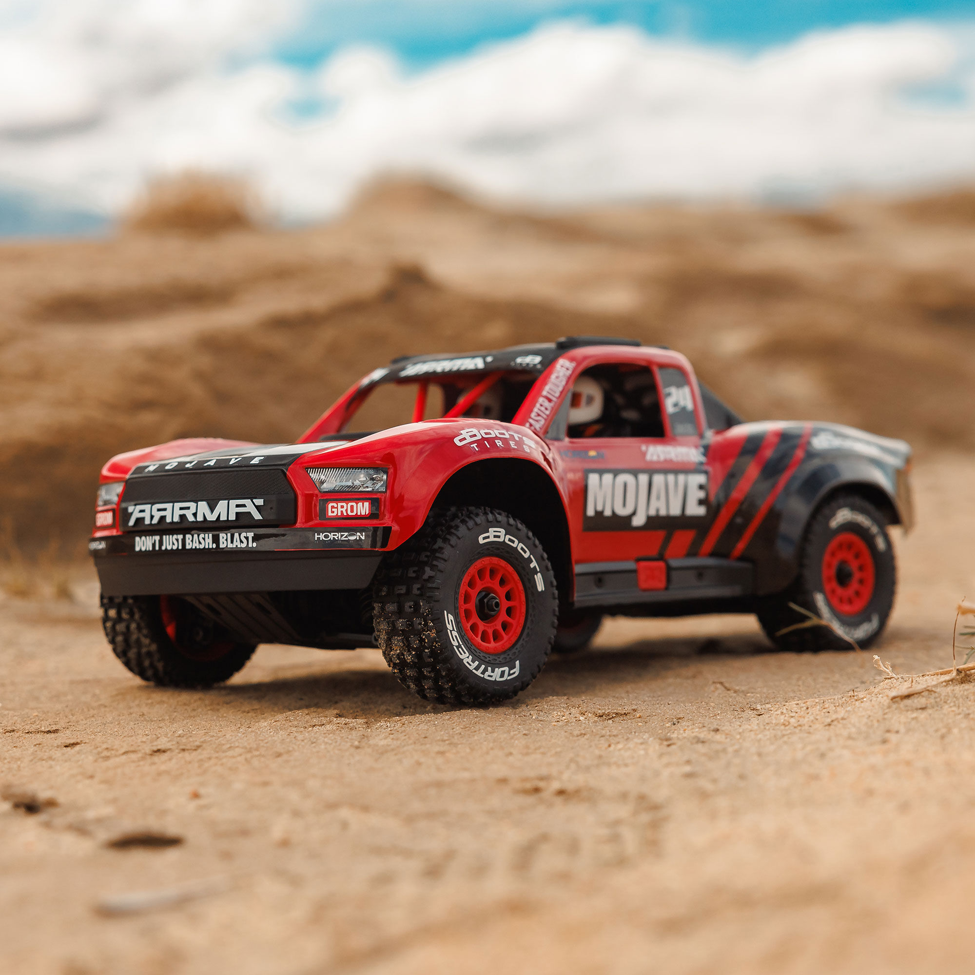 ARRMA 1/16 MOJAVE GROM 4X4 RTR Brushed Desert Truck (Battery & Charger Included), Red/Black